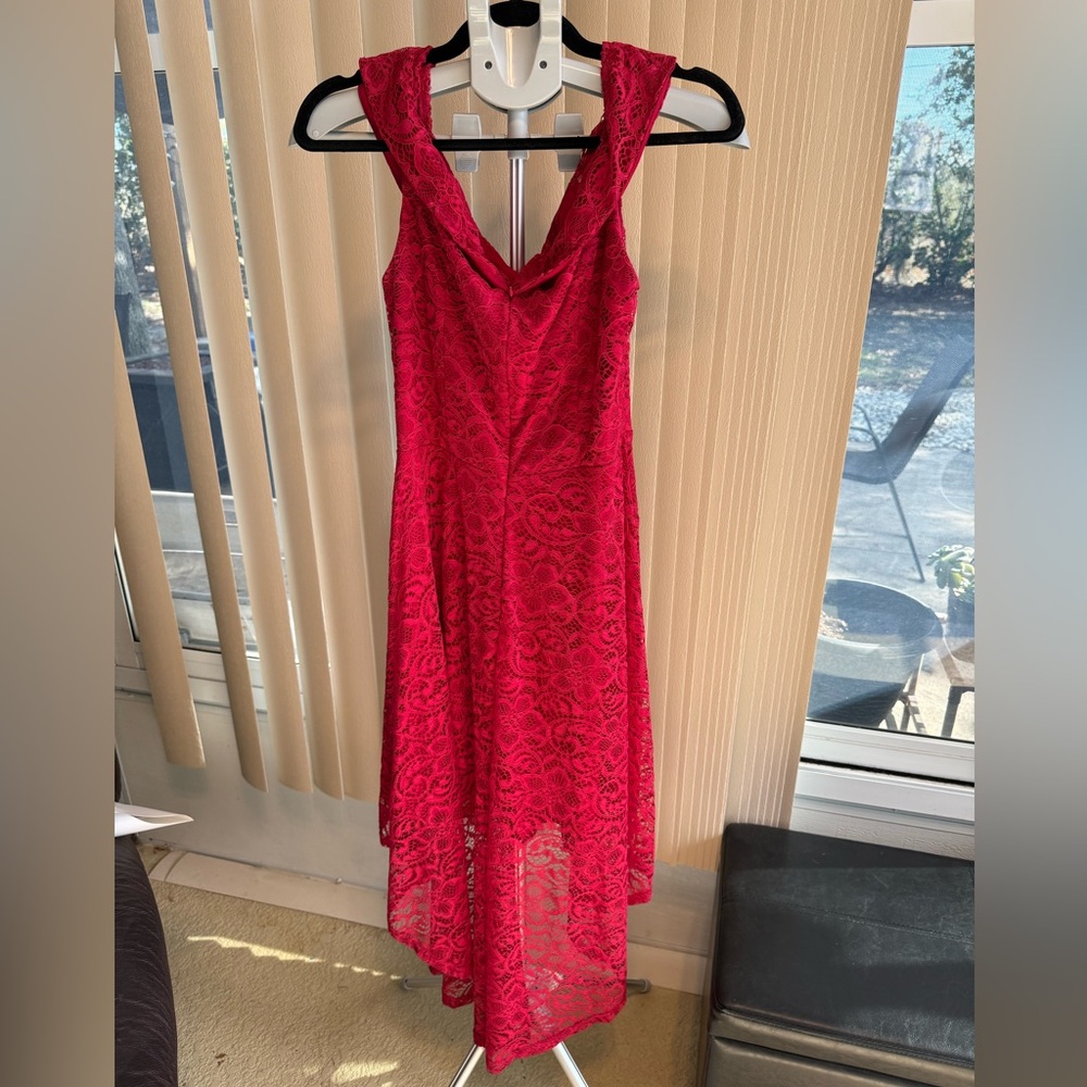 Chic High Low Red Lace Dress
